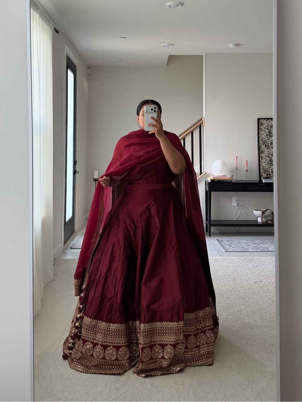 Maroon silk lehenga choli, corset blouse - Picture 4 of 8